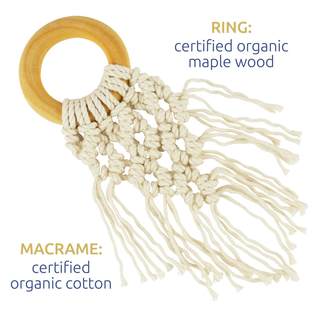 Organic Macrame Wooden Teether Toy with Food-Grade Cotton