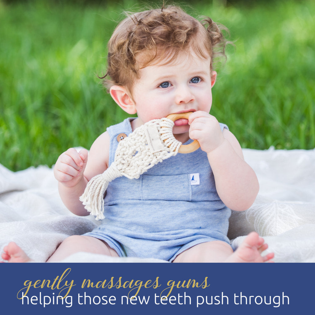 Organic Macrame Wooden Teether Toy with Food-Grade Cotton